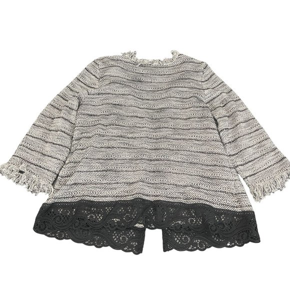 Chico's Tweed Gray/Black Open Cardigan With Lace, Size 3 - Picture 2 of 7